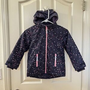 H&M Blue Padded Water Repellent Warm Jacket Pink Stars Hooded Girls Size 5-6